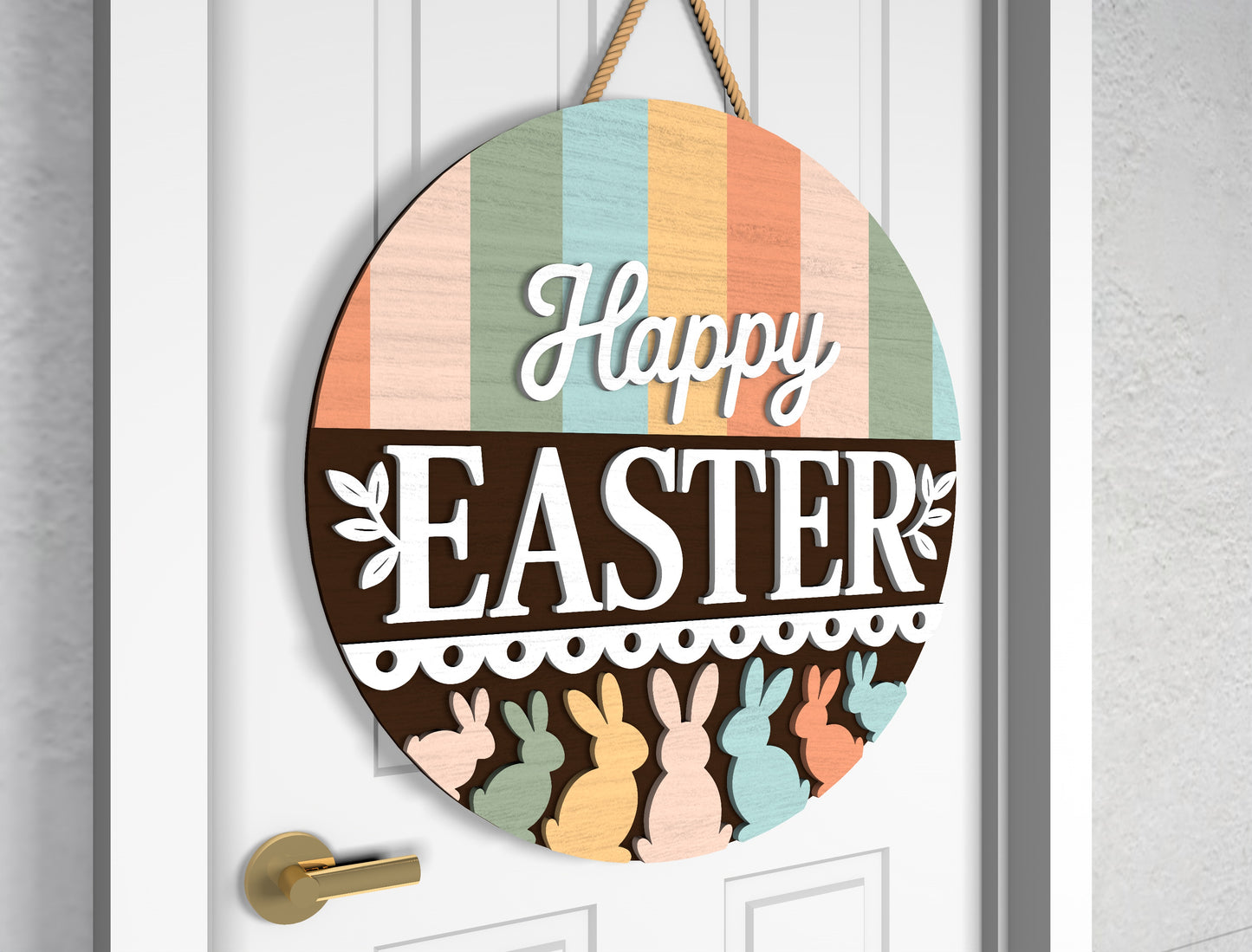 Pastel Easter Welcome Round Door Sign SVG Bundle for Glowforge and xTool