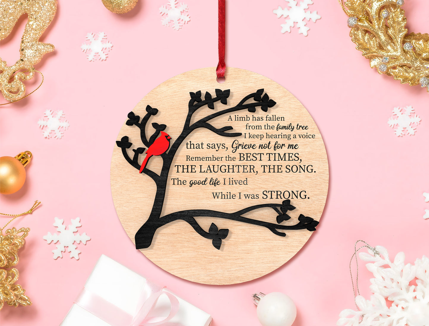 Cardinal Tree Branch Ornament SVG Laser Cut File for Glowforge and xTool