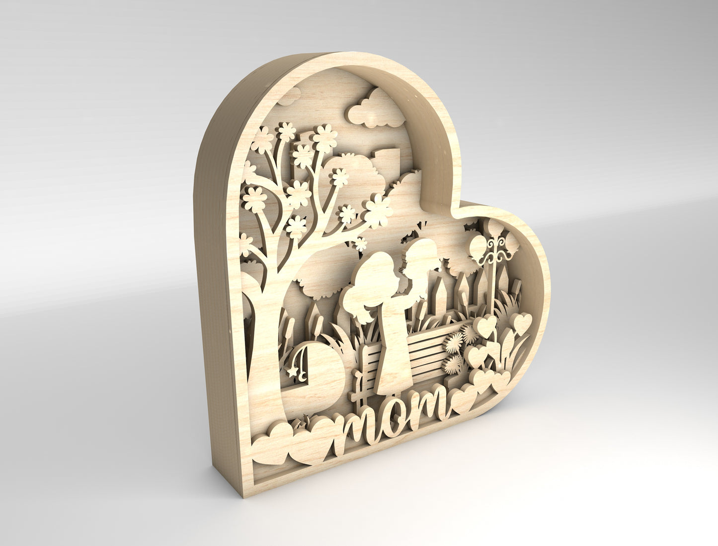 Mom Heart Scene SVG Multilayer Mother Child Garden for Glowforge