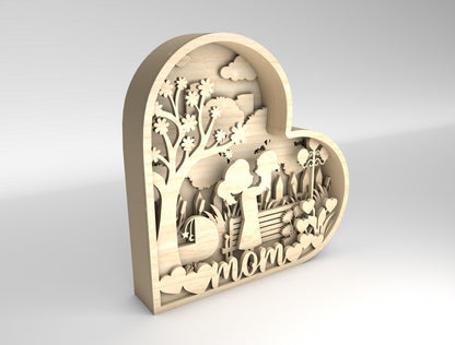 Mom Heart Scene SVG Multilayer Mother Child Garden for Glowforge