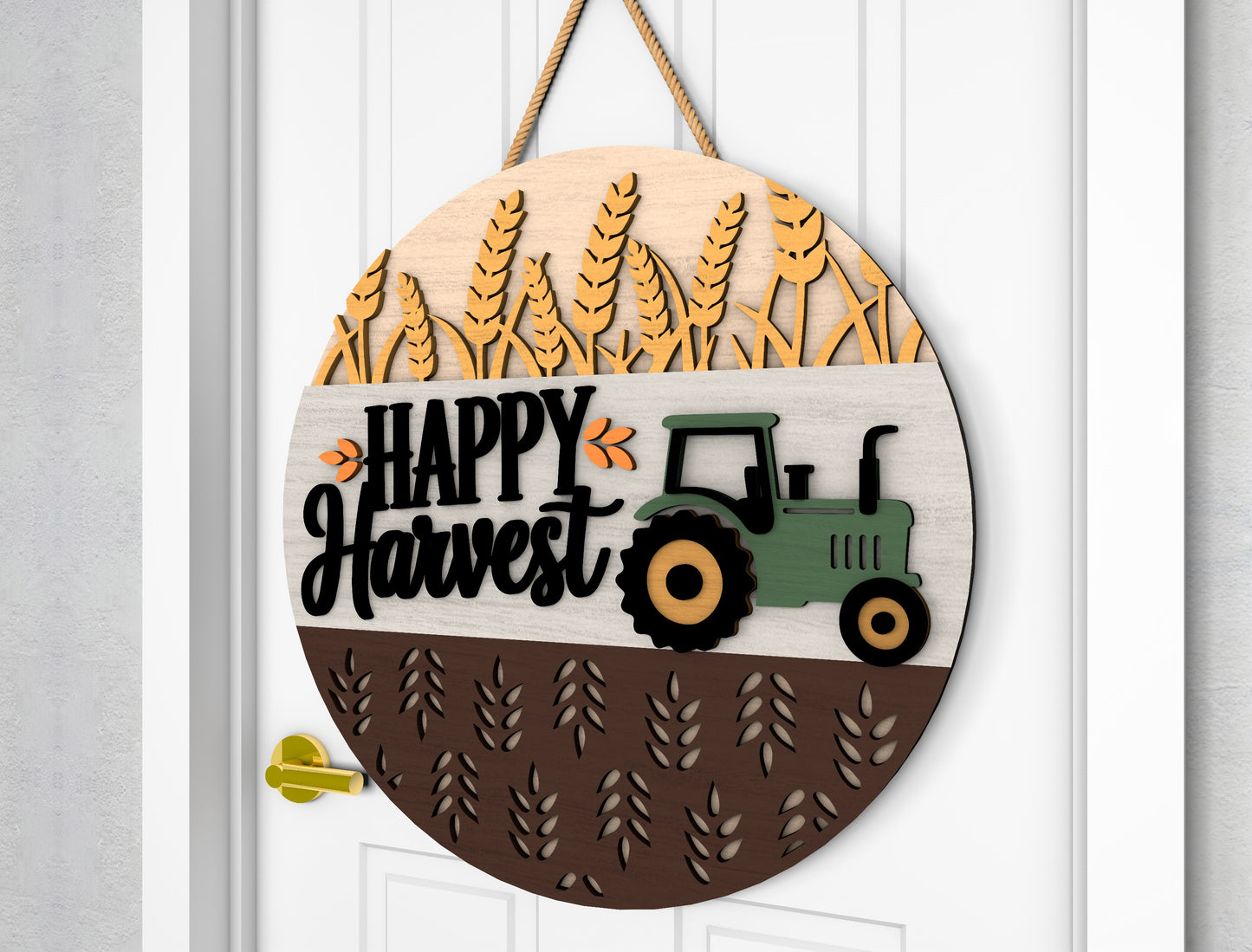 Happy Harvest Tractor and Happy Fall Door Hanger SVG Set for Glowforge xTool LightBurn 2 Designs