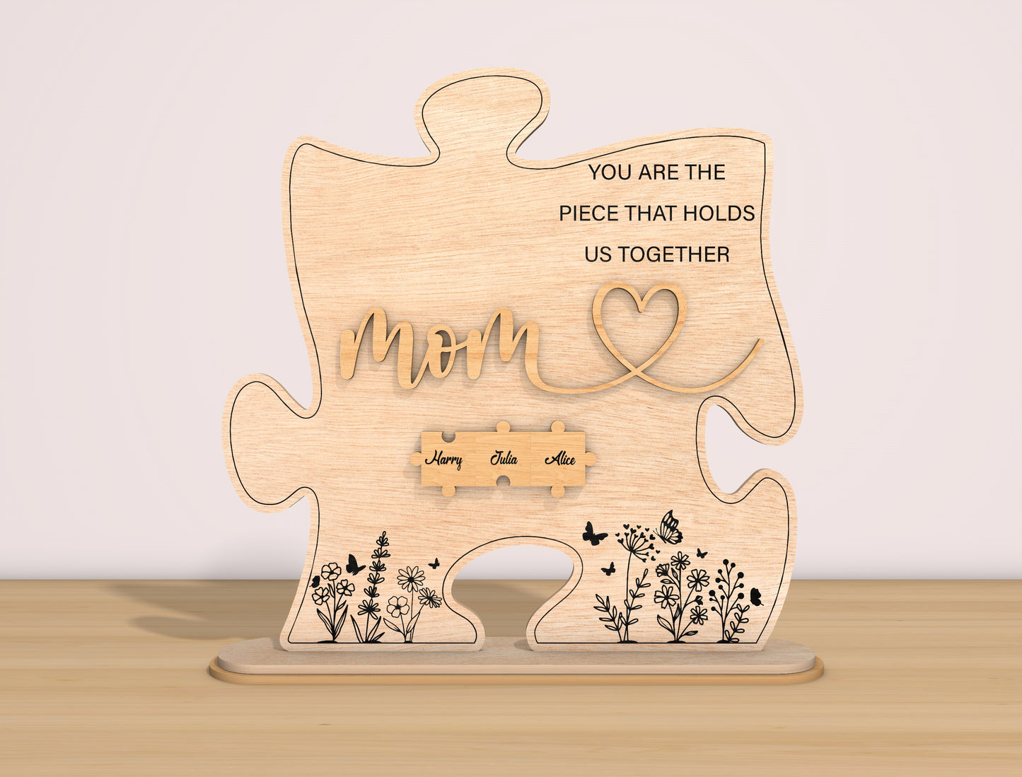 Mom Puzzle Family Names Sign SVG Bundle for Glowforge and xTool
