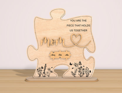 Mom Puzzle Family Names Sign SVG Bundle for Glowforge and xTool