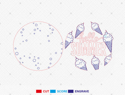 “Hello Summer” Ice Cream Door Sign SVG for Glowforge and xTool