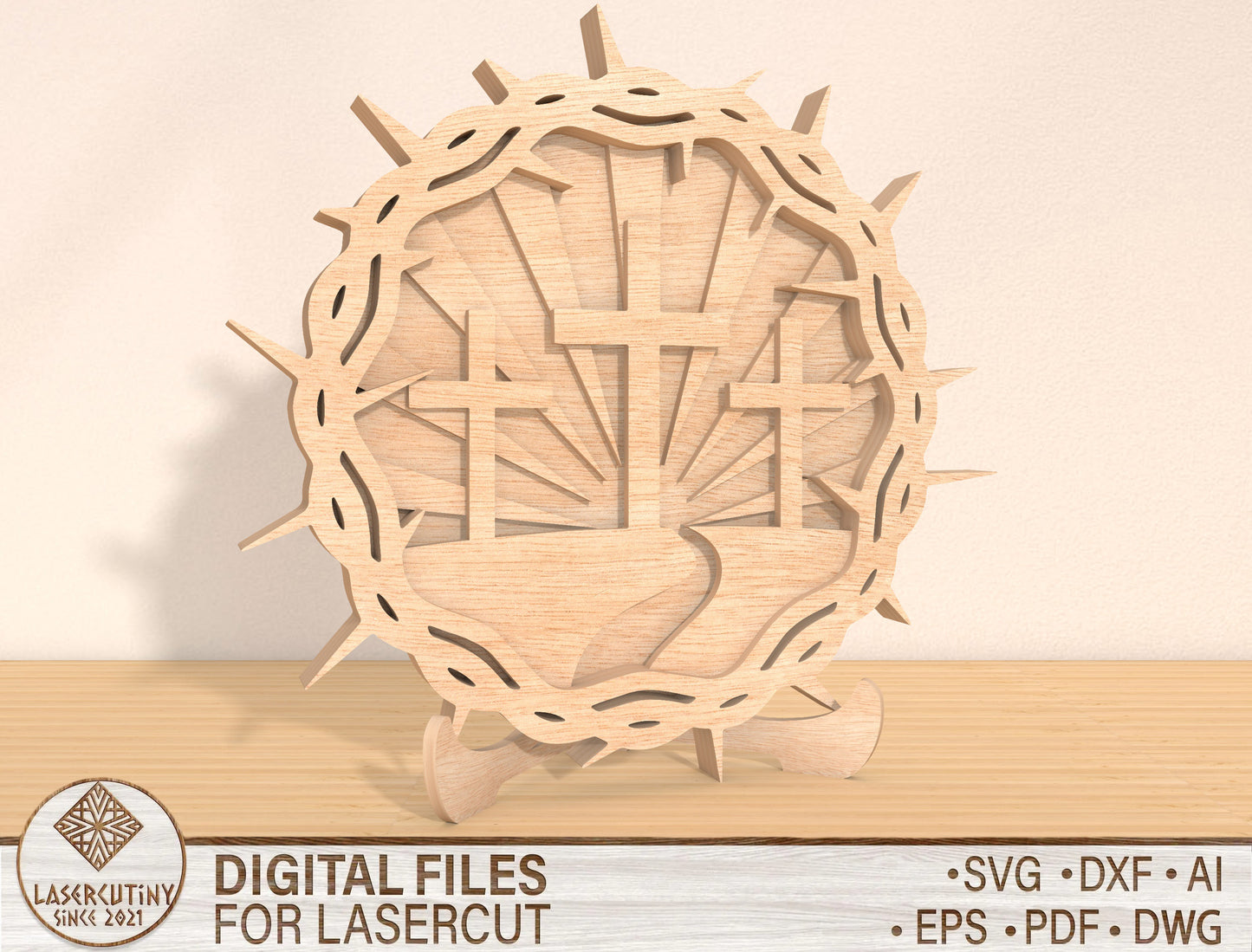 Multilayer Crown of Thorns Cross SVG Bundle 2 Designs for Glowforge and xTool
