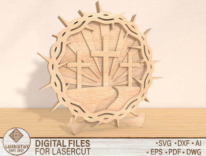 Multilayer Crown of Thorns Cross SVG Bundle 2 Designs for Glowforge and xTool