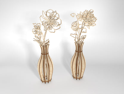 Birth Month Flower Stem Vase SVG Bundle for Glowforge and LightBurn