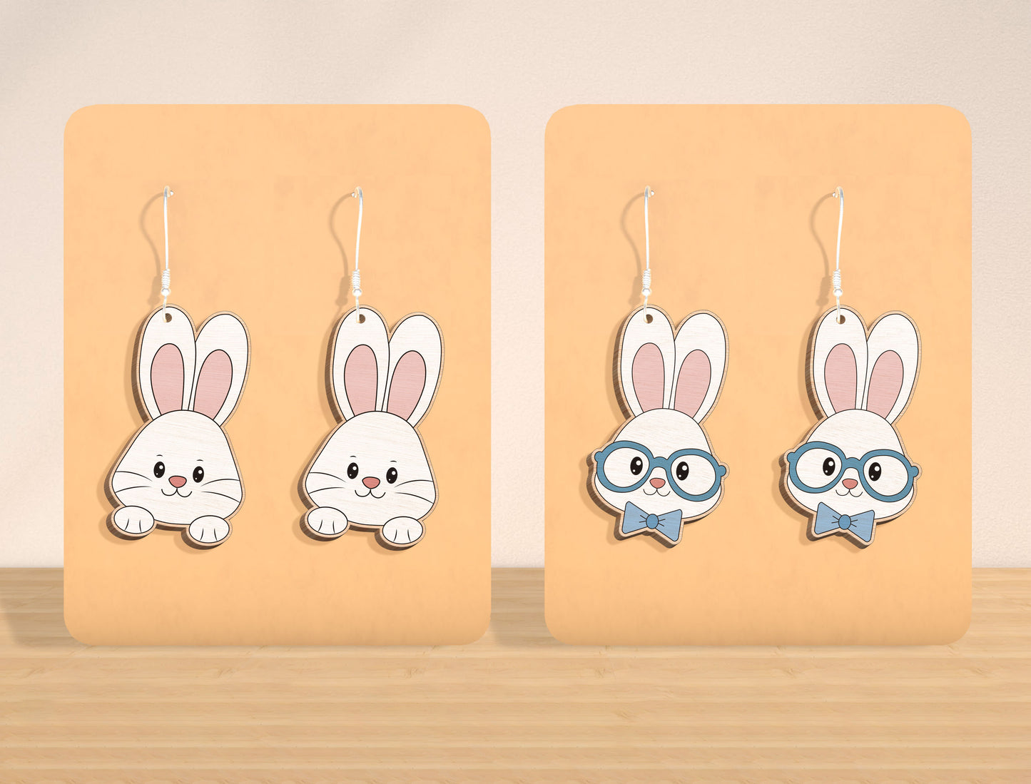 Easter Bunny Earrings SVG Bundle Laser Cut File | 12 Cute Rabbit Designs | Spring Wooden Earrings | Glowforge, xTool, LightBurn, etc.