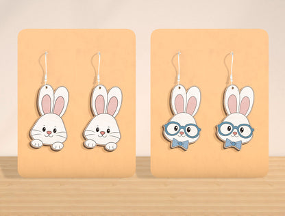 Easter Bunny Earrings SVG Bundle Laser Cut File | 12 Cute Rabbit Designs | Spring Wooden Earrings | Glowforge, xTool, LightBurn, etc.