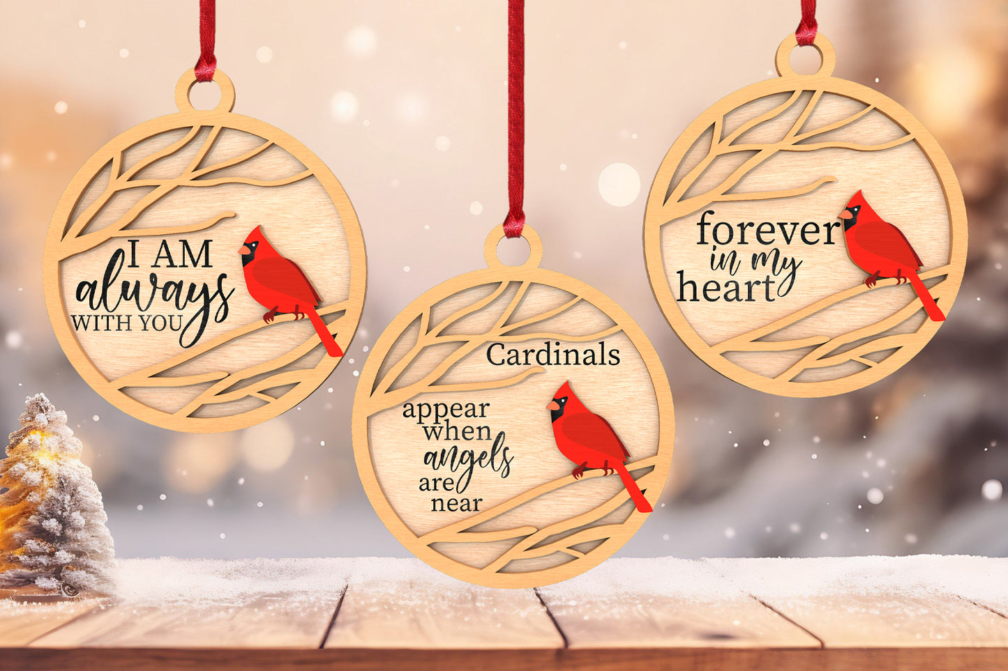 Cardinal Branch Round Ornament SVG Laser Cut File for Glowforge and xTool