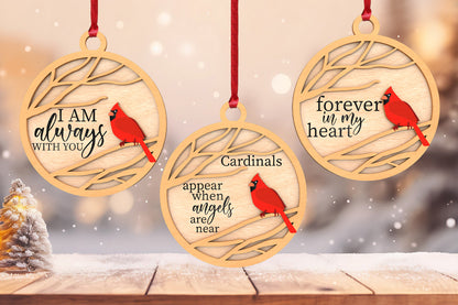 Cardinal Branch Round Ornament SVG Laser Cut File for Glowforge and xTool