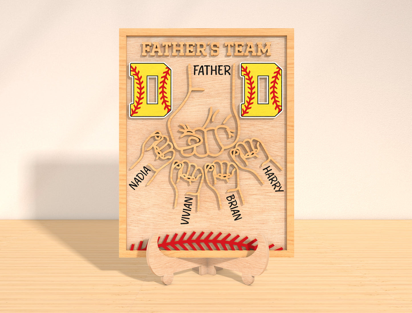 Papaw’s Team Laser Cut File | Father’s Day Family Fist Sign | Sports Wooden Tabletop Decor | Glowforge, xTool, LightBurn, etc.