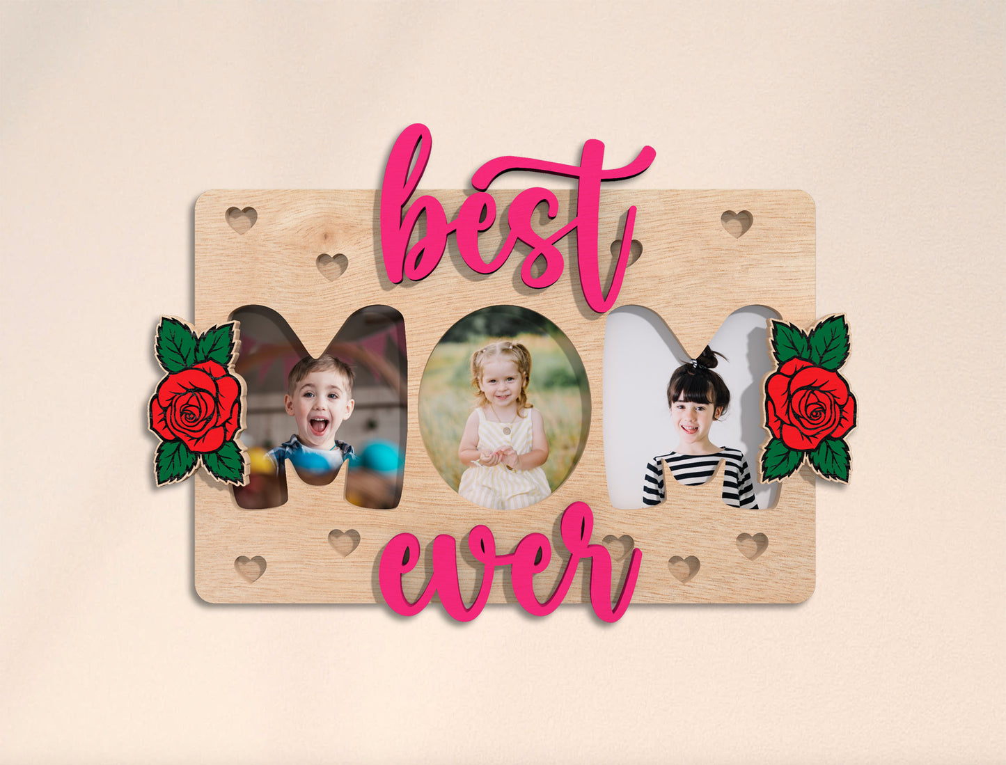 Best Mom Ever Photo Frame Laser Cut File | Mother’s Day Picture Sign | Floral Wooden Decor | Glowforge, xTool, LightBurn etc.