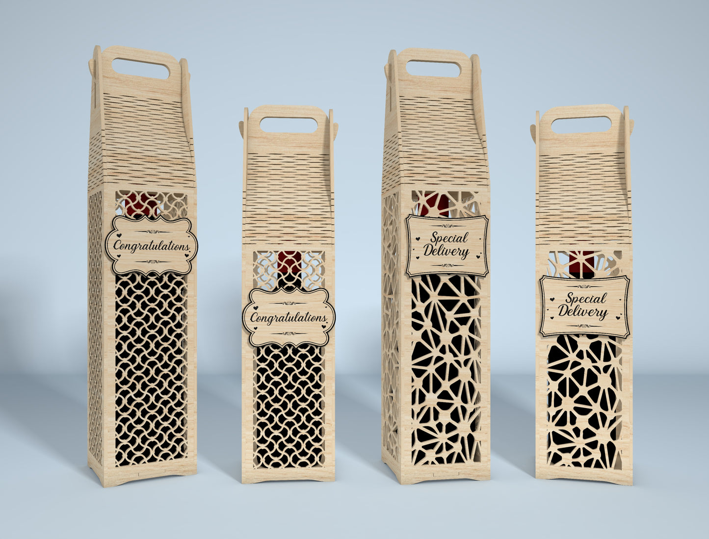 Wine Bottle Gift Box Bundle SVG Laser Cut File for Glowforge and LightBurn