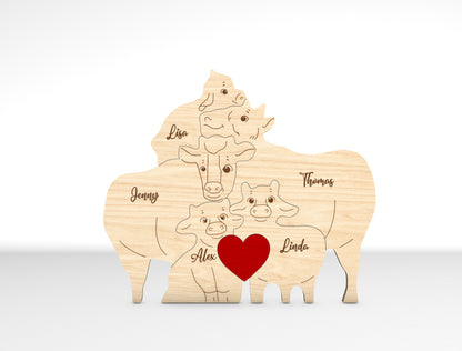 Personalized Family Highland Cow Puzzle SVG for LightBurn