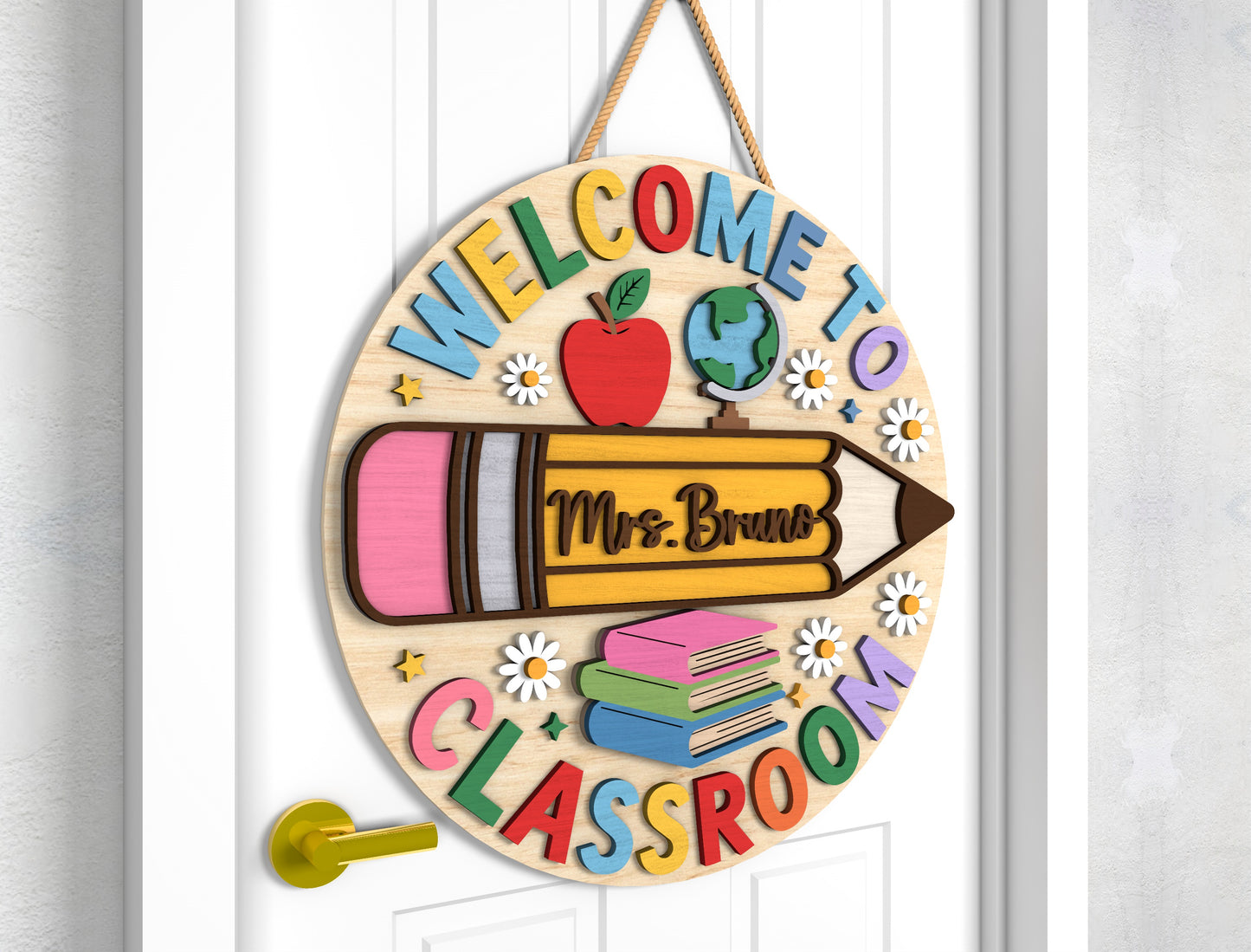 Personalized Classroom Door Hanger SVG Laser Cut File for Glowforge and LightBurn