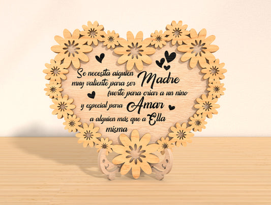 Mother’s Day Heart Floral Laser Cut File Bundle | Spanish Quote Wooden Decor | Layered Flower Wreath | Glowforge, xTool, LightBurn etc.