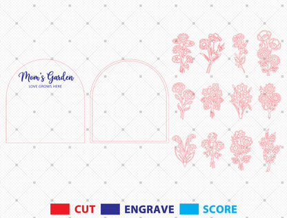 Personalized Mom Garden Custom Family Name Flower SVG for xTool and LightBurn