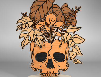 Halloween Skull Plant Multilayer SVG Standing Shelf Sitter for Glowforge xTool LightBurn