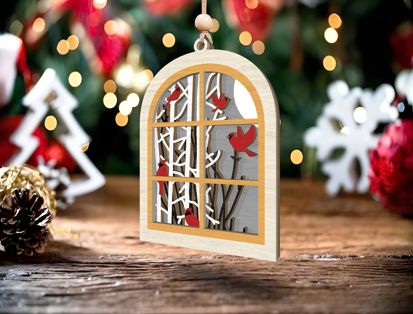 Winter Window Cardinal Ornament SVG for xTool and Glowforge