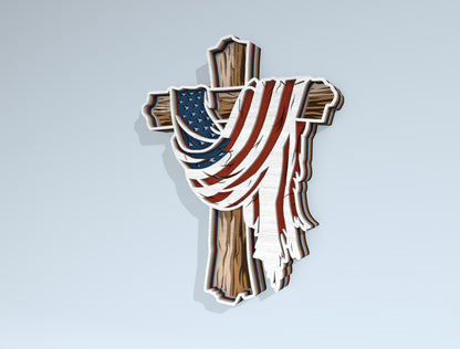 Patriotic Eagle and Cross Multilayer SVG Laser Cut File for Glowforge