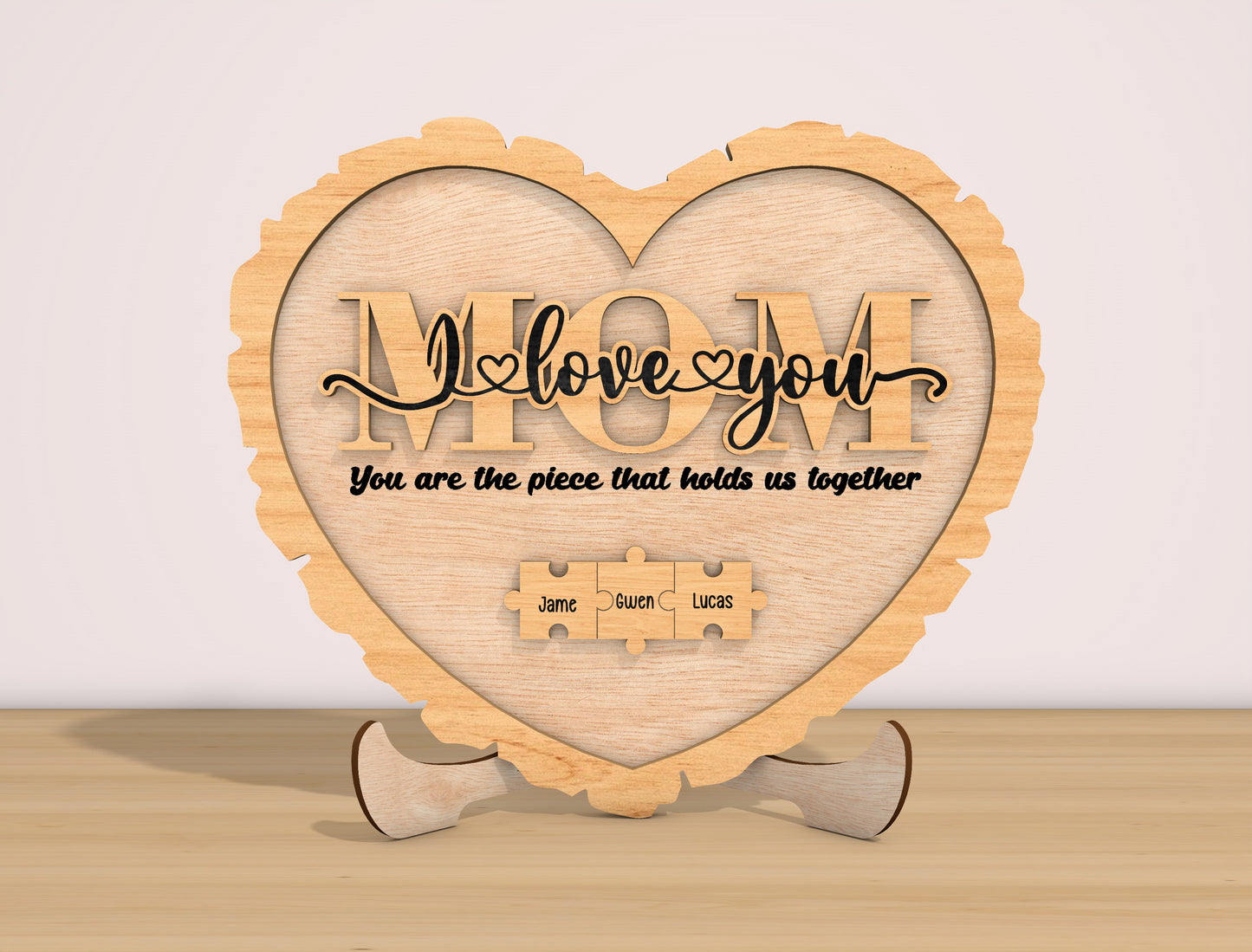 Personalized Mom Heart Plaque SVG Mother's Day for LightBurn and xTool