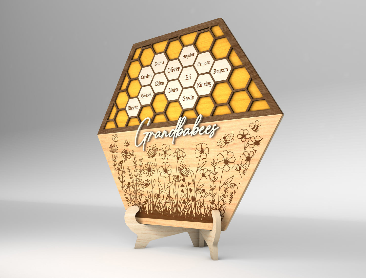 Bee Family Honeycomb Name Sign SVG for LightBurn and xTool