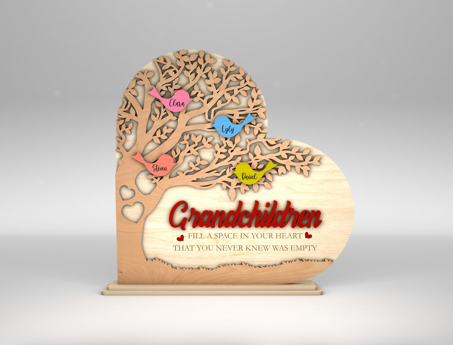 Personalized Grandchildren Tree Bird Heart Sign SVG for LightBurn