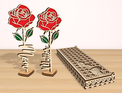 Rose Flower Box SVG Bundle 4 Boxes 15 Roses for Glowforge and xTool