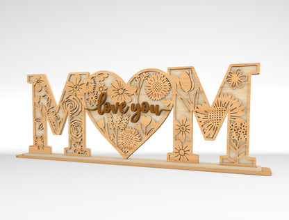 Mom Love You Floral Letter Sign SVG Bundle Laser Cut File for Glowforge and xTool