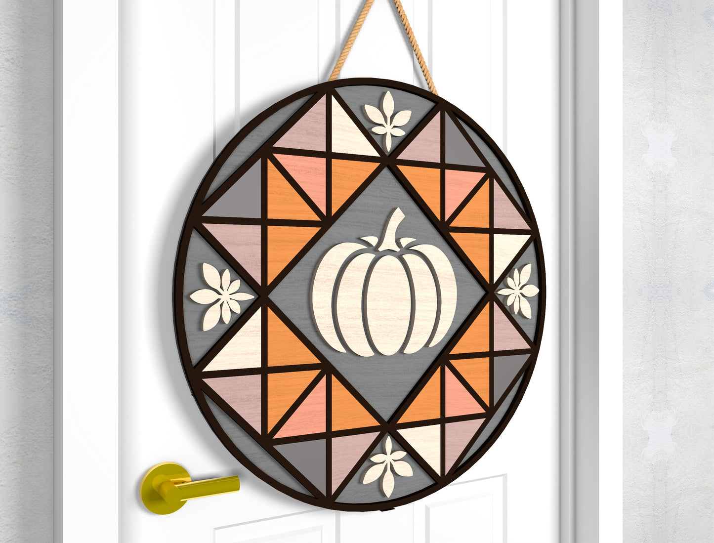 Hello Fall Sunflower and Pumpkin Quilt Door Hanger SVG Set for Glowforge xTool LightBurn 2 Designs