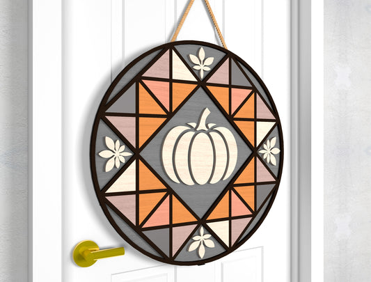 Hello Fall Sunflower and Pumpkin Quilt Door Hanger SVG Set for Glowforge xTool LightBurn 2 Designs