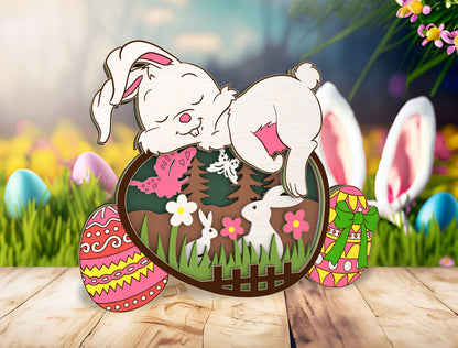 Multilayer Bunny Egg Scene SVG Bundle Rabbit Floral for LightBurn and xTool