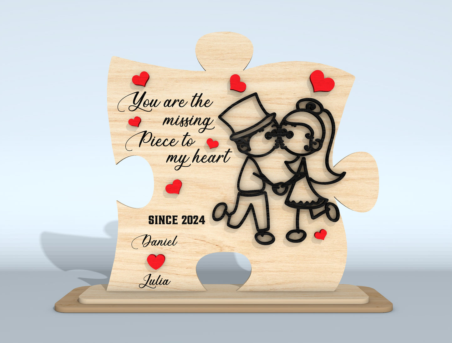 Personalized Puzzle Couple Plaque SVG Bundle Laser Cut File for Glowforge and xTool