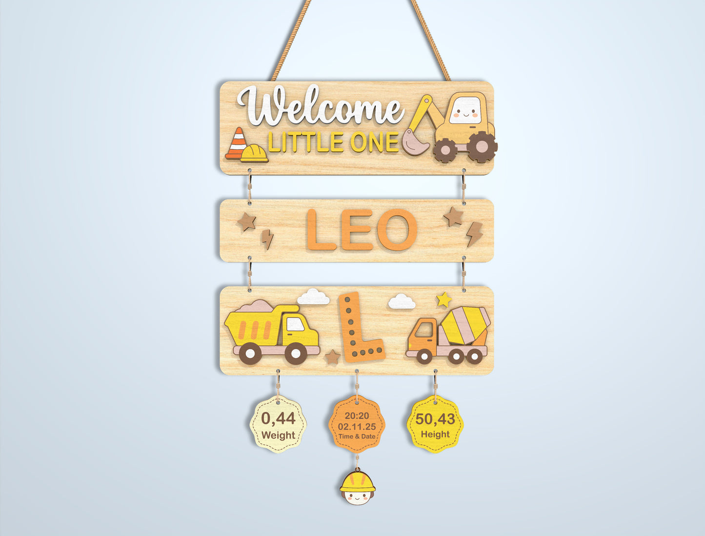 Nursery Birth Stats Sign SVG File for Glowforge and xTool