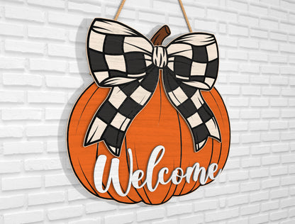 Welcome Pumpkin Bow Door Hanger SVG Bundle for Glowforge xTool LightBurn 3 Designs