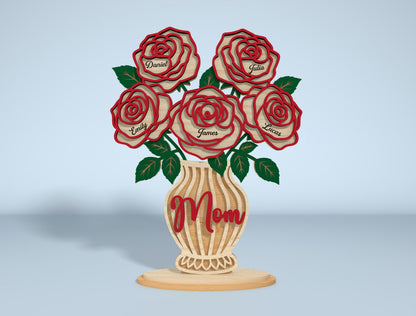 Personalized Rose Vase Stand Sign SVG for LightBurn and xTool