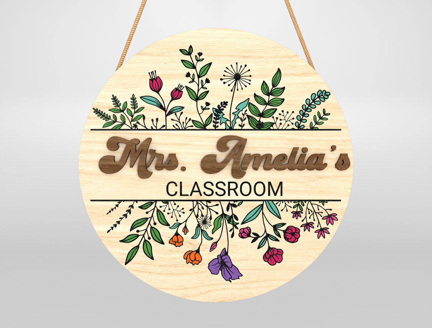 Personalized Floral Classroom Door Sign Laser Cut File SVG for xTool and Glowforge
