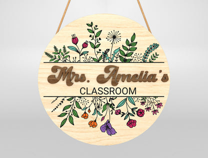 Personalized Floral Classroom Door Sign Laser Cut File SVG for xTool and Glowforge