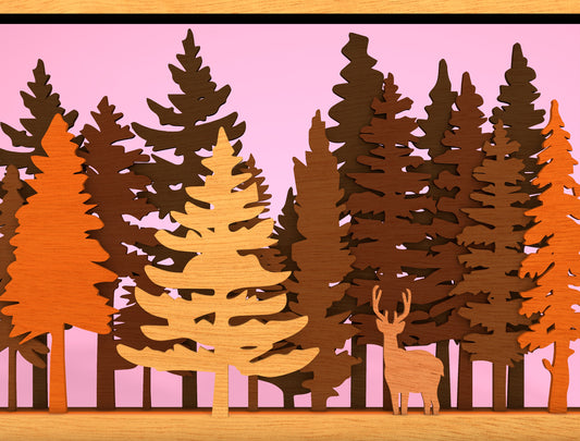 Deer Forest Multilayer SVG for Glowforge xTool Wall Art File