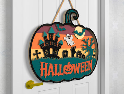 Halloween Pumpkin Door Sign SVG Laser Cut Files for LightBurn