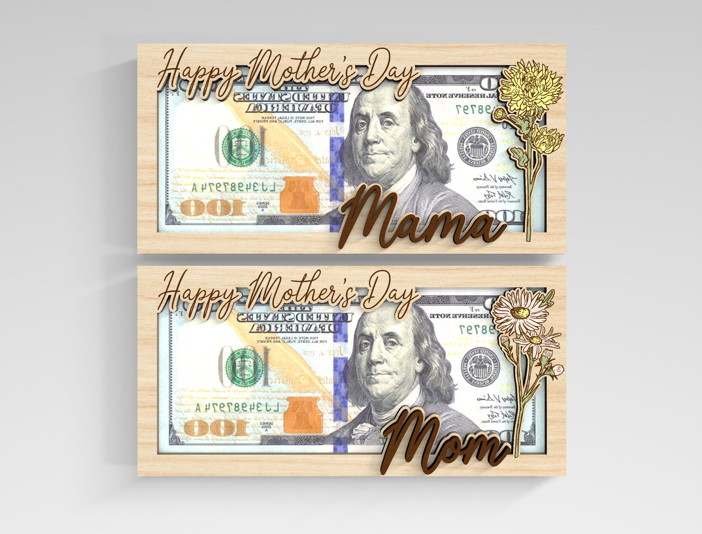 Mother's Day Money Holder SVG Bundle Birth Flower Mom Gift Laser Cut File for xTool and Glowforge