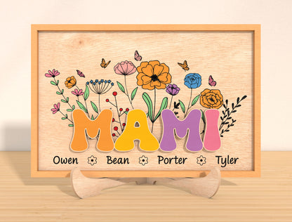 Personalized Mother’s Day Floral Name Sign Laser Cut File | Custom Mom & Grandma Decor | Colorful Botanical Style | Glowforge, xTool, LightBurn, etc.