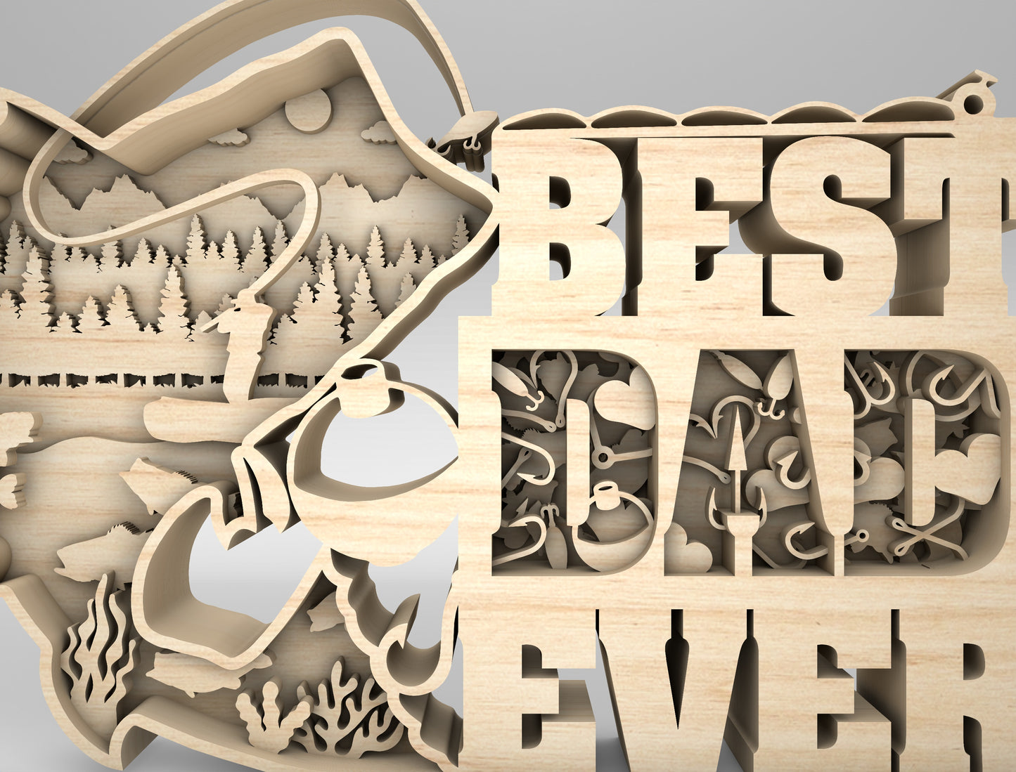 Best Dad Ever Fishing Multilayer Sign SVG for Glowforge and xTool