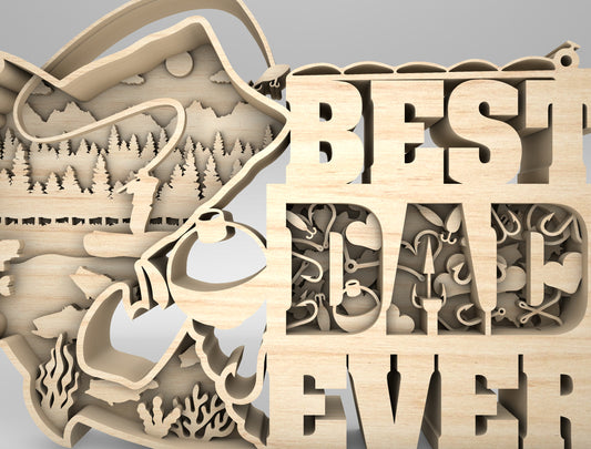 Best Dad Ever Fishing Multilayer Sign SVG for Glowforge and xTool