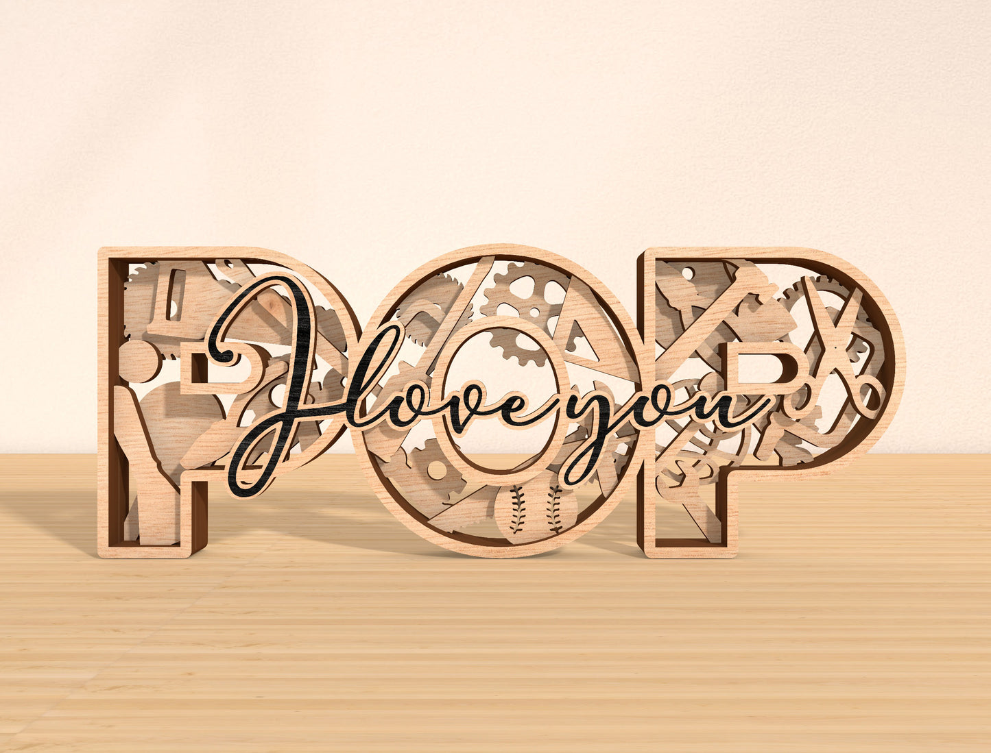 Dad Papa Pops Daddy Tabletop Sign Laser Cut File | Father’s Day Desk Decor | Layered Wooden Word Art | Glowforge, xTool, LightBurn