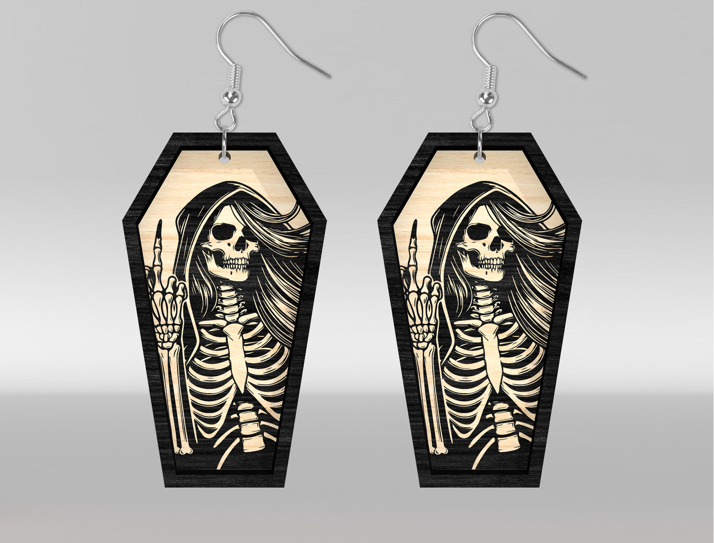 8 Skeleton Coffin Earrings SVG Halloween Laser Cut Bundle for LightBurn