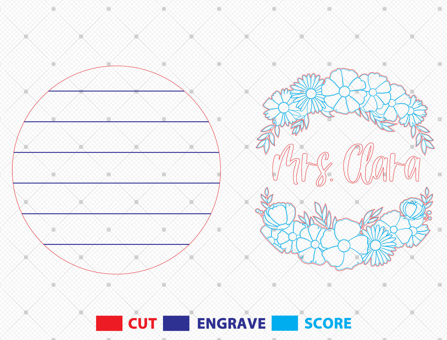 Personalized Floral Teacher Name Sign SVG Laser Cut File for Glowforge and xTool