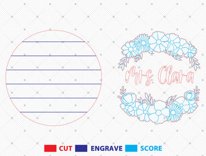 Personalized Floral Teacher Name Sign SVG Laser Cut File for Glowforge and xTool