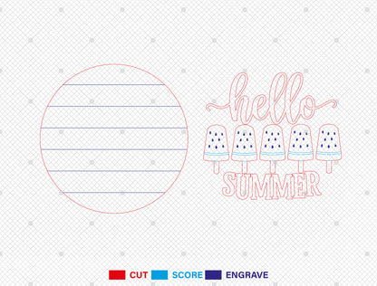 “Hello Summer” Watermelon Popsicle SVG Door Sign for Glowforge